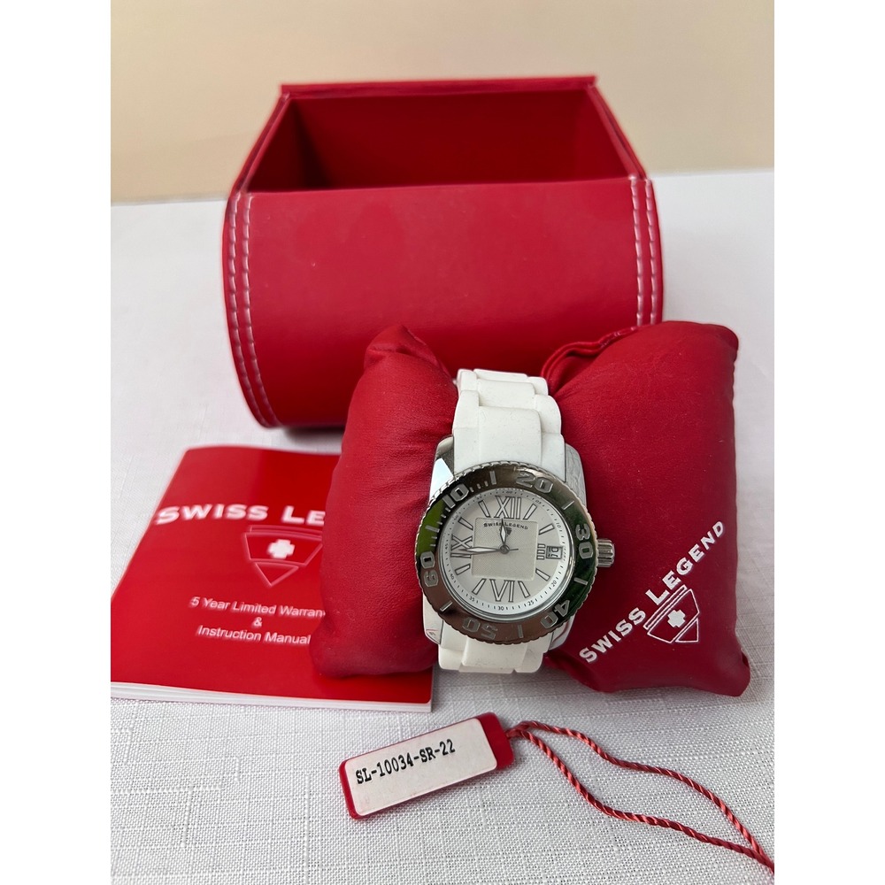 Swiss Legend Commander Watch Womens OS White Excellent SL-10034-SR-22 Silicone